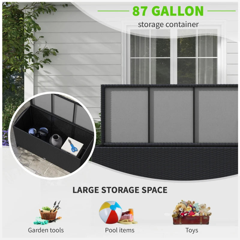 Baule da Giardino in Rattan PE con Ruote e Maniglia Laterale, 121x57x67cm, Nero 865-016V00BK