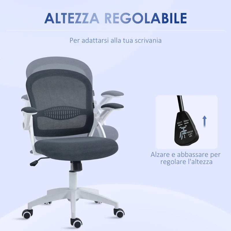 Sedia da Ufficio Ergonomica con Schienale a Rete e Altezza Regolabile, 65.5x61.5x88-97.5cm, Grigio YH6921-511V01GYYH6