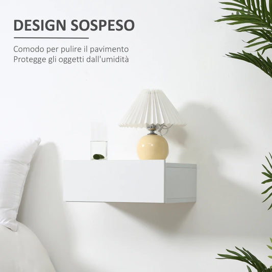 Set 2 Comodini Sospesi in Legno, Design Moderno, 40x30x15cm - Bianco LK6831-481WTLK6