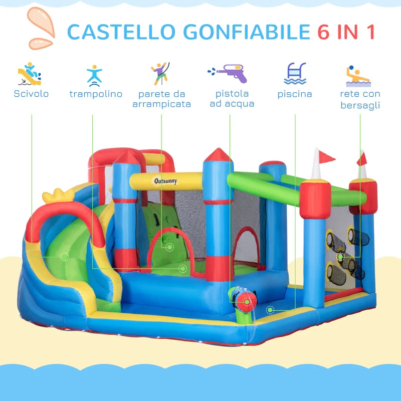Castello Gonfiabile per Bambini con Scivolo, Trampolino e Piscina, 390x300x197cm PQ1342-040V90PQ1