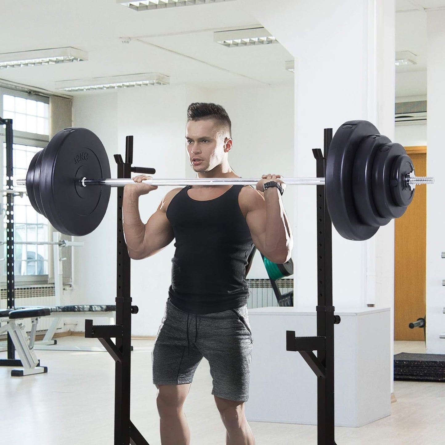 Set Bilanciere e Dischi 70kg pesi palestra 8 Dischi Pesi Rivestiti in Plastica e Barra in Ferro, 170x40.5x40.5cm Nero 898A91-074f66