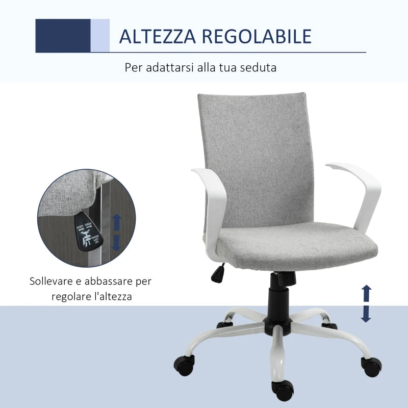 Sedia da Ufficio Ergonomica a Dondolo, Sedia da Studio Girevole, Sedia Scrivania con Altezza Regolabile in Tessuto Grigio, 61x61x89-99cm ED6921-540LGED6