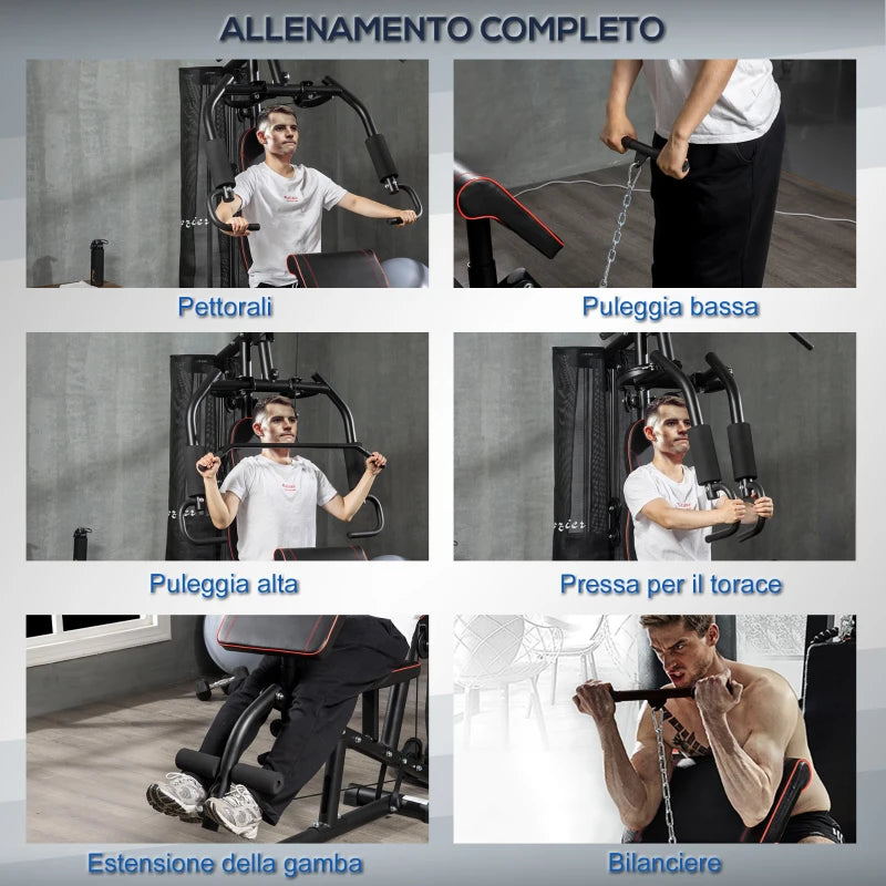 Stazione Fitness con Pesi da 45kg in Acciaio per Allenamento a Casa, 170x104x205cm, Nero ZX8A91-234V00BKZX8