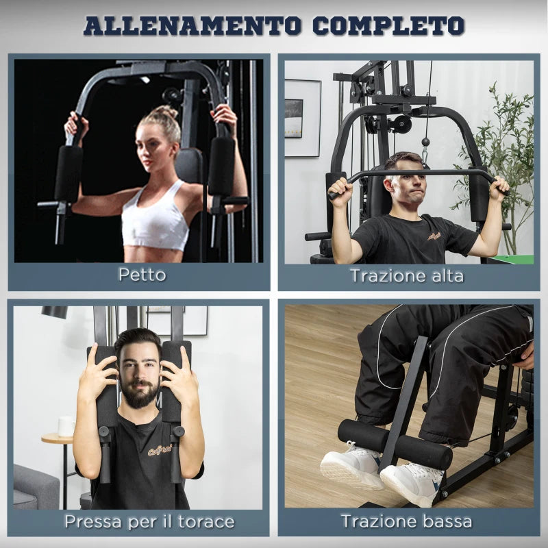 Stazione Fitness Multifunzione Power Tower con Pesi fino 45kg e Panca Imbottita, 135x103x210cm SD5A91-177SD5