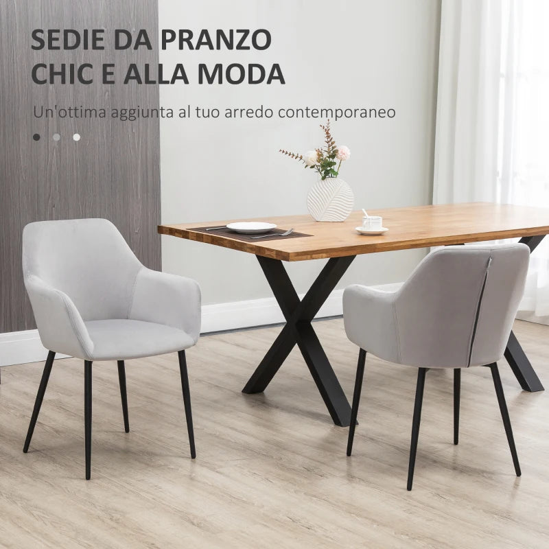 Set 2 Sedie per Soggiorno Nordiche con Schienale e Braccioli Ricurvi e Seduta Imbottita, 54x57x80 cm, Grigio ED5835-771V00LGED5