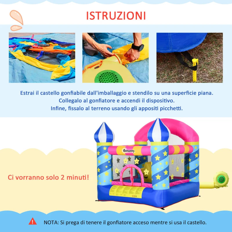 Castello Gonfiabile Gigante e Rimbalzante per Bambini 3-8 Anni con Scivolo, Piscina e Gonfiatore 3.6x1.75x1.8m MN4342-022V90MN4