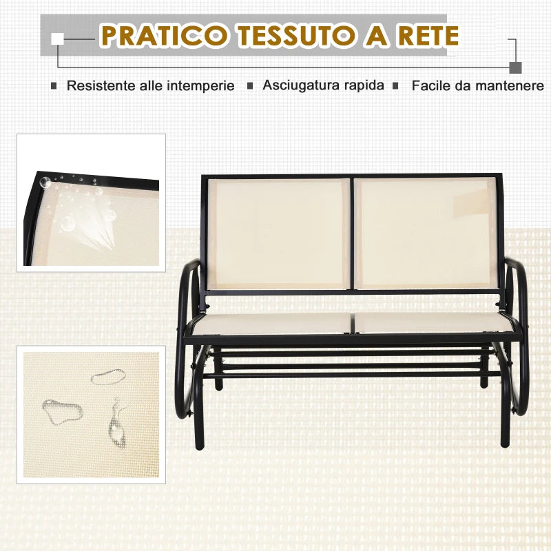 Panchina a Dondolo da Giardino a 2 Posti in Metallo e Tessuto Traspirante, 120x70x85cm, Beige 84A-076CW
