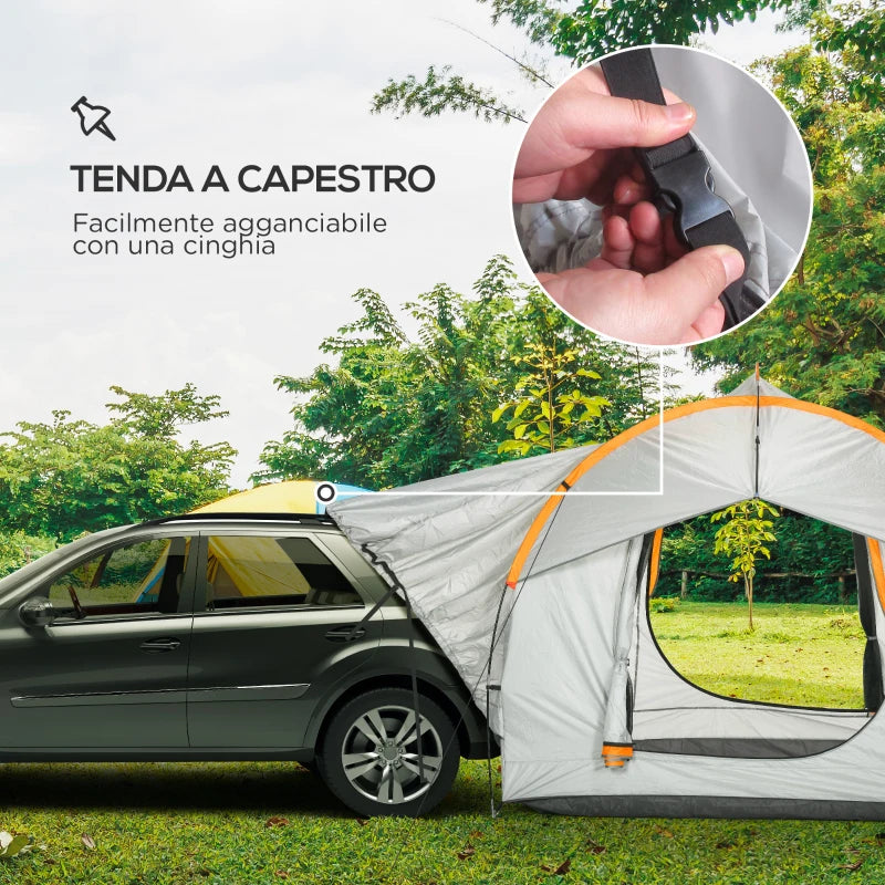 Tenda per Auto Impermeabile a 3 Porte in Poliestere, PE e Fibra di Vetro, 239x210x210 cm, Grigio e Arancione EG5A20-343V00OGEG5