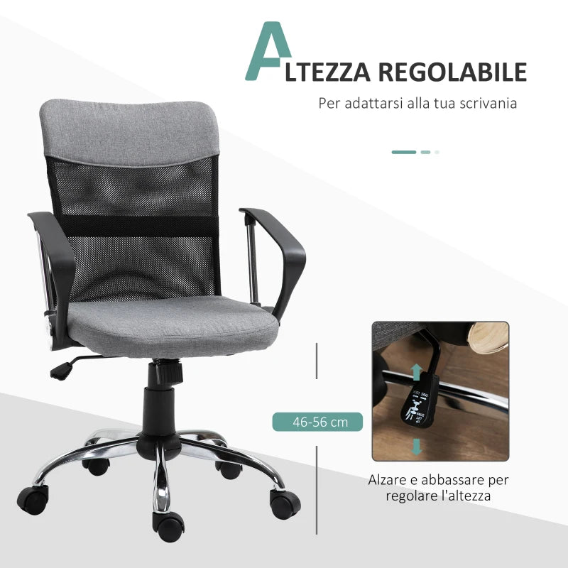 Poltrona da Ufficio in Tessuto Grigio, Sedia Girevole ed Ergonomica per Scrivania, 60 x 66 x 91-101cm RF9921-379GYRF9