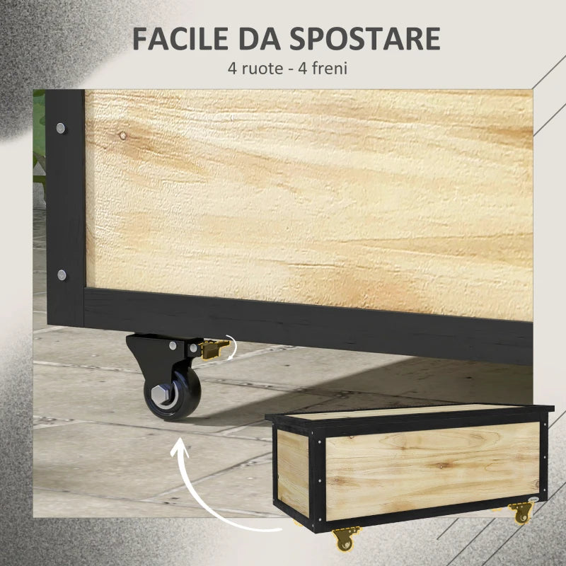 Panca Contenitore da 121L con 4 Rotelle e Maniglie in Legno e Acciaio, 100x50x43cm, Colore Legno 84G-322V00ND