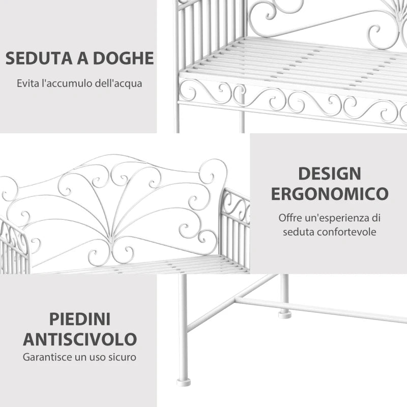 Panchina da Esterno a 2 Posti , Panchina Biposto da Giardino Stile Romantico Ferro 113.5 x 50 x 96cm Bianco 84B-077