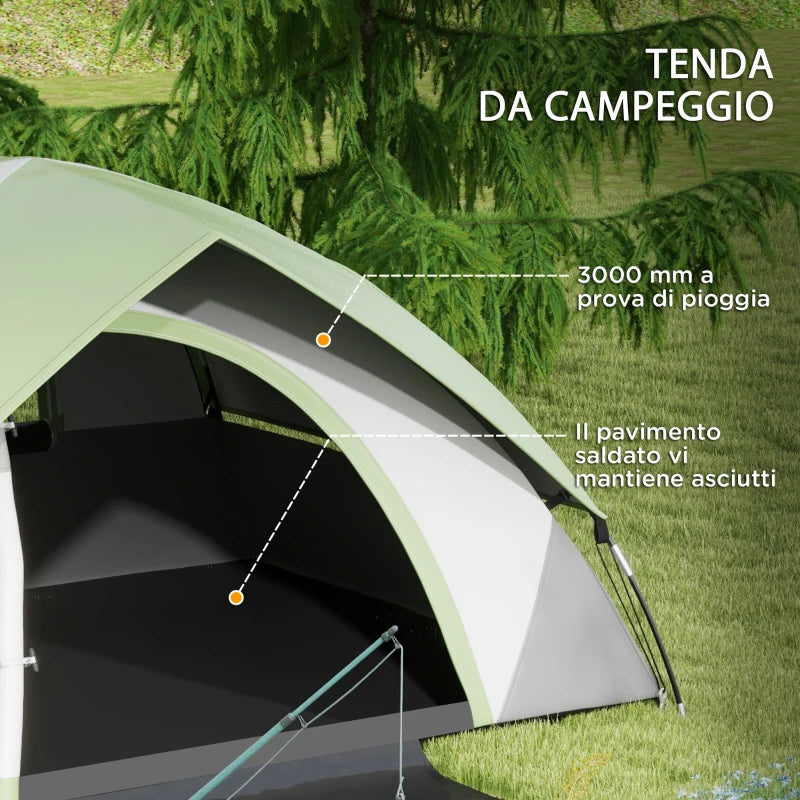 Tenda da Campeggio 3 Posti con Finestra a Rete, in Poliestere, Fibra di Vetro e PE, 210x150x110 cm, Grigio e Verde RJ2A20-407V00GNRJ2