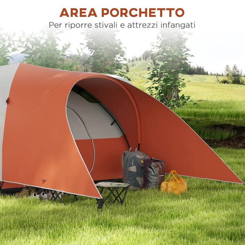 Tenda da Campeggio 5-6 Posti con Portico, Impermeabile 3000mm con Borsa di Trasporto, Arancione WI6A20-396V00OGWI6