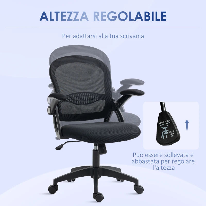 Sedia da Ufficio Ergonomica con Schienale a Rete e Altezza Regolabile, 65.5x61.5x88-97.5cm, Nero TG1921-511V01BKTG1