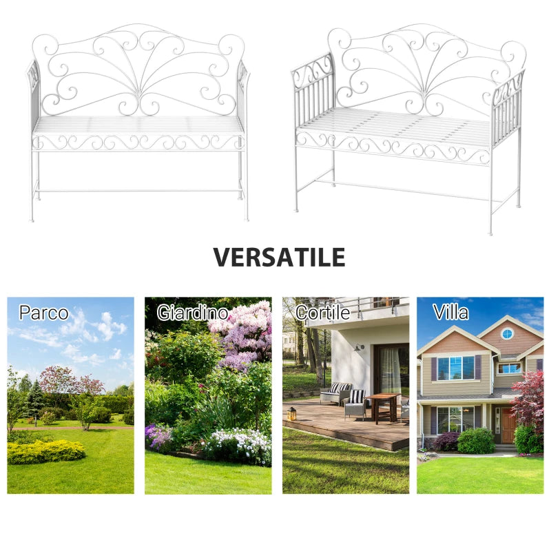 Panchina da Esterno a 2 Posti , Panchina Biposto da Giardino Stile Romantico Ferro 113.5 x 50 x 96cm Bianco 84B-077