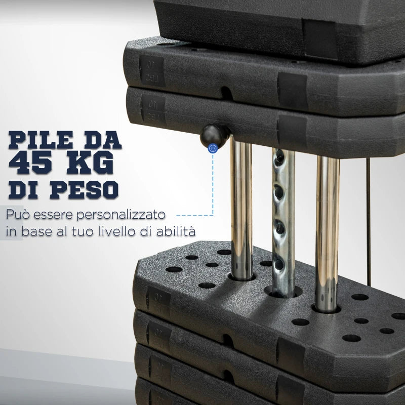 Stazione Fitness Multifunzione Power Tower con Pesi fino 45kg e Panca Imbottita, 135x103x210cm SD5A91-177SD5