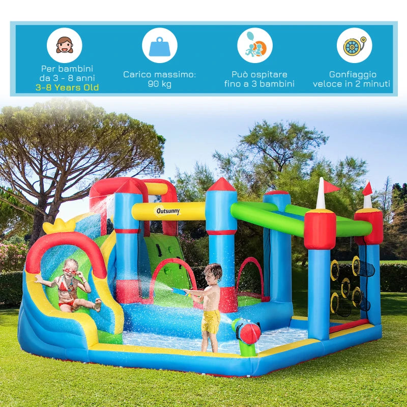 Castello Gonfiabile per Bambini con Scivolo, Trampolino e Piscina, 390x300x197cm PQ1342-040V90PQ1