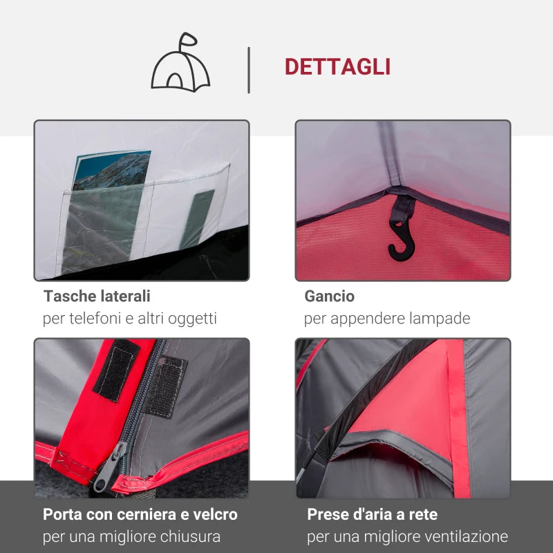 Tenda da Campeggio 2-4 Posti con Vestibolo e Porte con Cerniera, 426x206x154cm Grigio EM6A20-173CGEM6