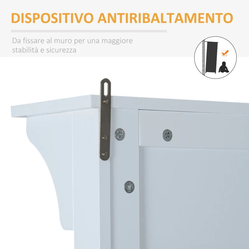 Appendiabiti Attaccapanni da Terra con Specchio Scarpiera 4 Ganci Legno 80x40x170cm Bianco HU7831-226HU7
