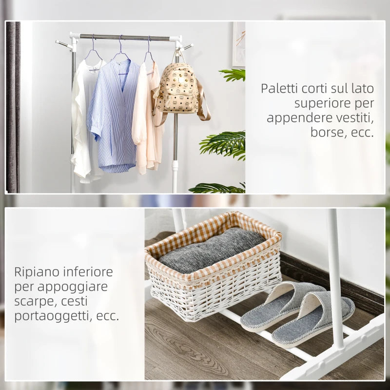 Appendiabiti Stender ad Altezza Regolabile con Fondo Portaoggetti e 4 Ruote, 68.5x42x87-145 cm DS7850-116DS7