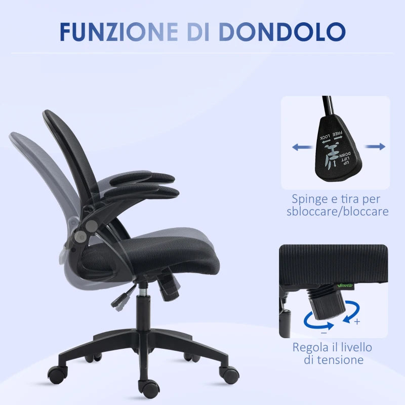 Sedia da Ufficio Ergonomica con Schienale a Rete e Altezza Regolabile, 65.5x61.5x88-97.5cm, Nero TG1921-511V01BKTG1