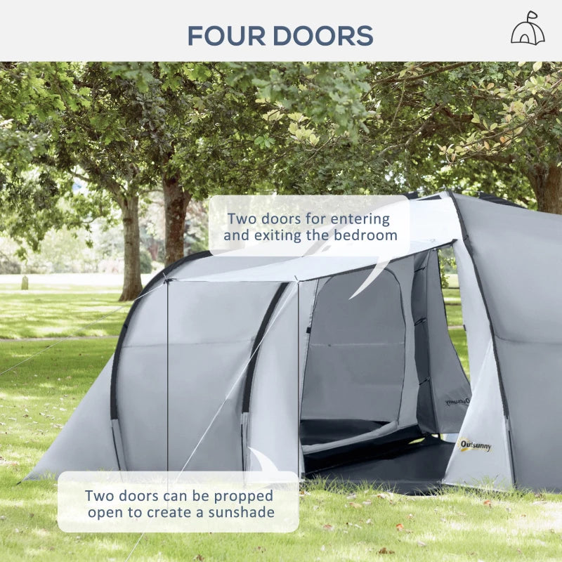 Tenda da Campeggio 5 Posti con 2 Camere Impermeabile con Baldacchino, 590x245x193 cm, Grigio WA1A20-287V00CGWA1