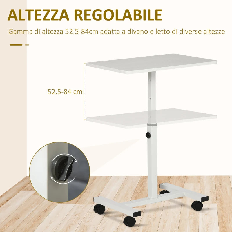 Scrivania Tavolino Porta PC Altezza Regolabile e Ruote  60x40x53-84cm Bianco QP9838-136WTQP9 , soggiorno salotto nero bianco marrone grgio alto basso design moderno sala moderno
