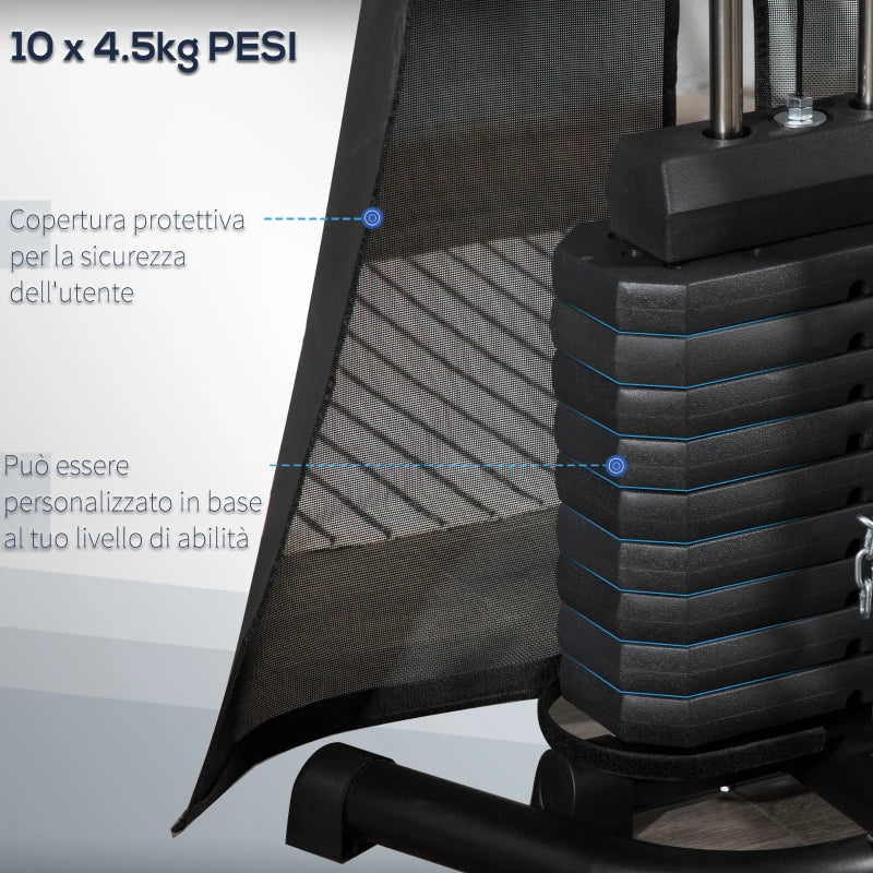 Stazione Fitness con Pesi da 45kg in Acciaio per Allenamento a Casa, 170x104x205cm, Nero ZX8A91-234V00BKZX8