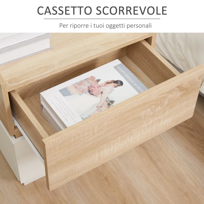 Comodino con 2 Cassetti in Legno, Design Moderno e Impilabile, 50x40x47.5cm AS3831-476NDAS3
