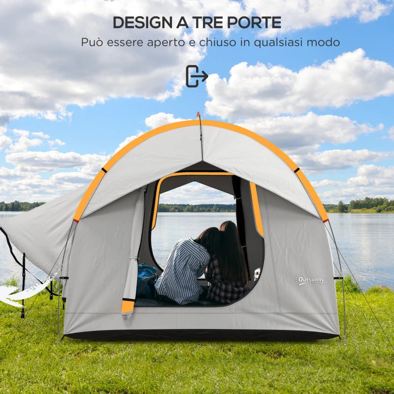 Tenda per Auto Impermeabile a 3 Porte in Poliestere, PE e Fibra di Vetro, 239x210x210 cm, Grigio e Arancione EG5A20-343V00OGEG5