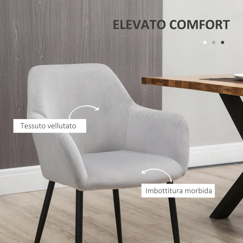 Set 2 Sedie per Soggiorno Nordiche con Schienale e Braccioli Ricurvi e Seduta Imbottita, 54x57x80 cm, Grigio ED5835-771V00LGED5