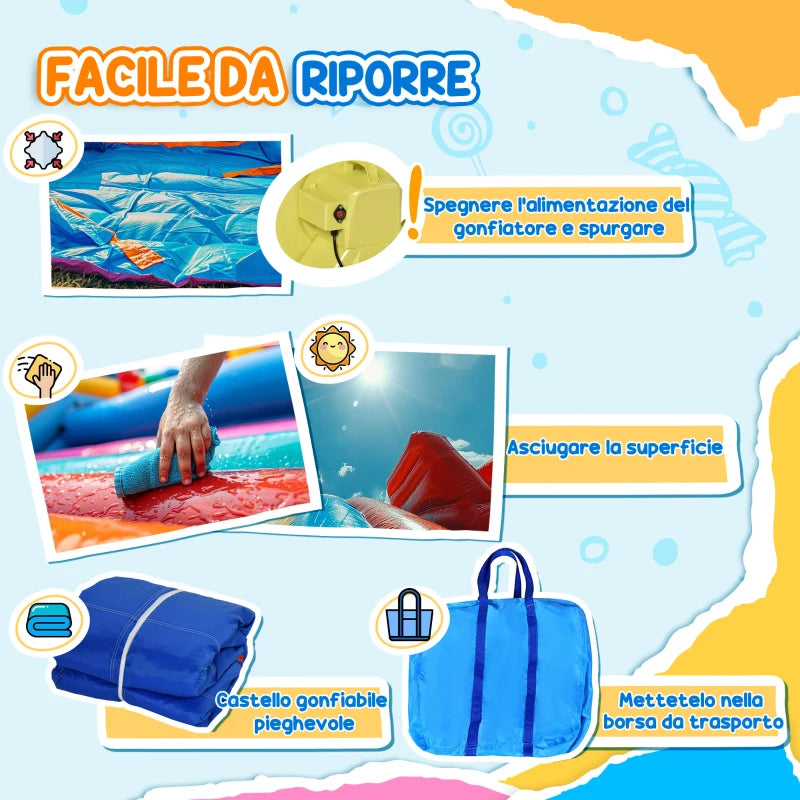 Castello Gonfiabile Gigante e Rimbalzante per Bambini 3-8 Anni con Scivolo, Piscina e Gonfiatore 3.6x1.75x1.8m MN4342-022V90MN4