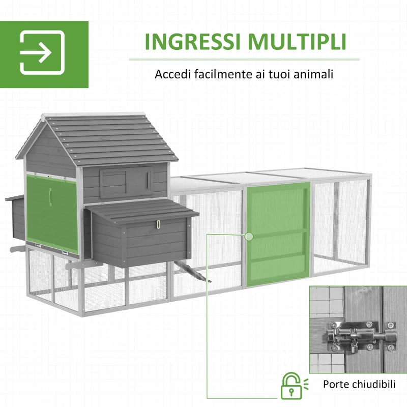 Pollaio da Giardino con Casetta per Galline, Rampa e Area Aperta, 310.5x149.5x149cm, Grigio LS9D51-150V01GYLS9