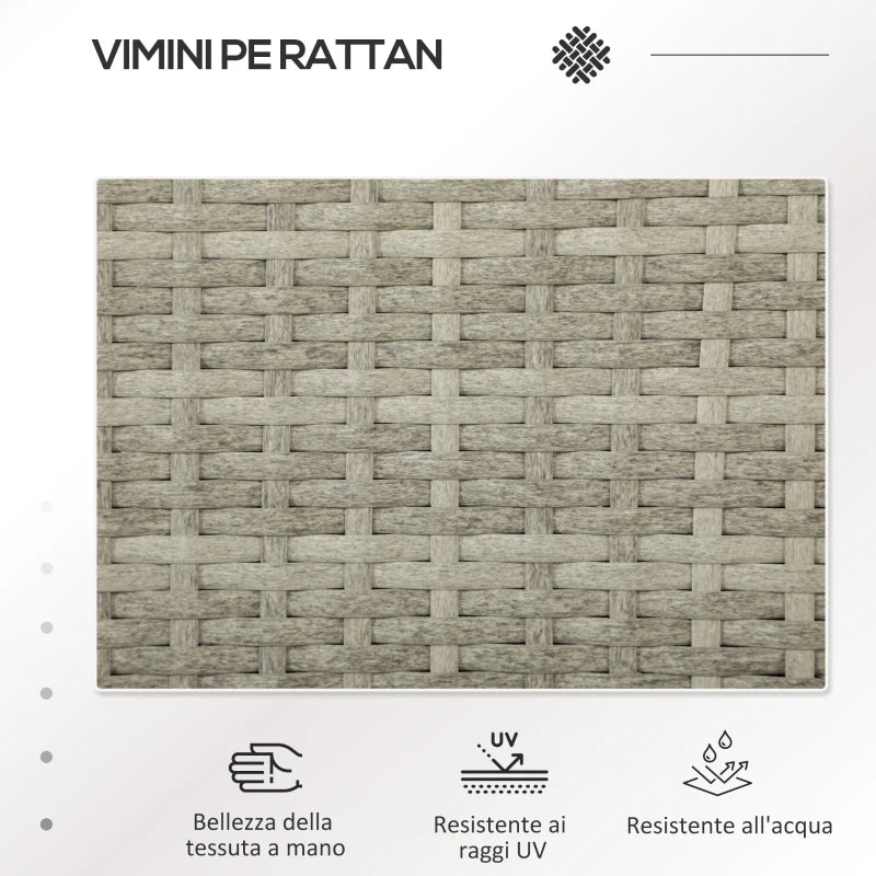 Divanetto per Esterni 2 Posti con Tavolino da Caffè, in Acciaio e Rattan PE, 137x59x82 cm, Grigio e Crema 867-181V00GG