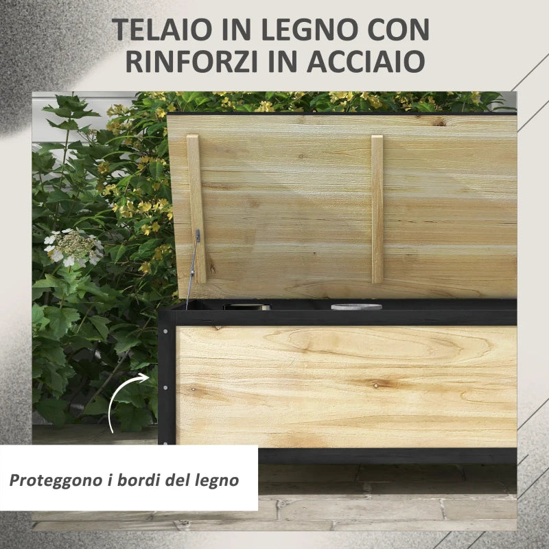 Panca Contenitore da 121L con 4 Rotelle e Maniglie in Legno e Acciaio, 100x50x43cm, Colore Legno 84G-322V00ND