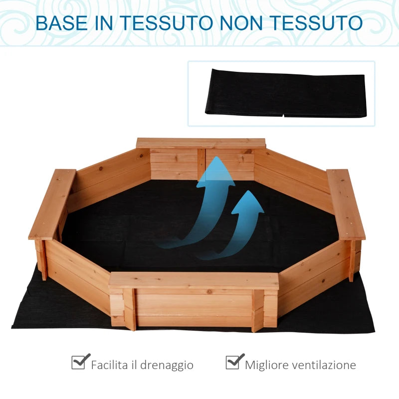 Sabbiera per Bambini in Legno con Sedili e Copertura, Età 3-8 Anni, 139.5x139.5x21.5cm WD6343-049RDWD6