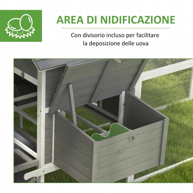 Pollaio da Giardino con Casetta per Galline, Rampa e Area Aperta, 310.5x149.5x149cm, Grigio LS9D51-150V01GYLS9