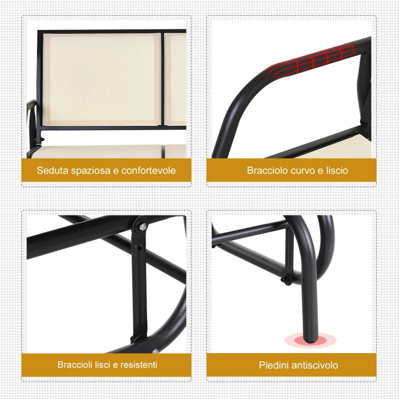 Panchina a Dondolo da Giardino a 2 Posti in Metallo e Tessuto Traspirante, 120x70x85cm, Beige 84A-076CW