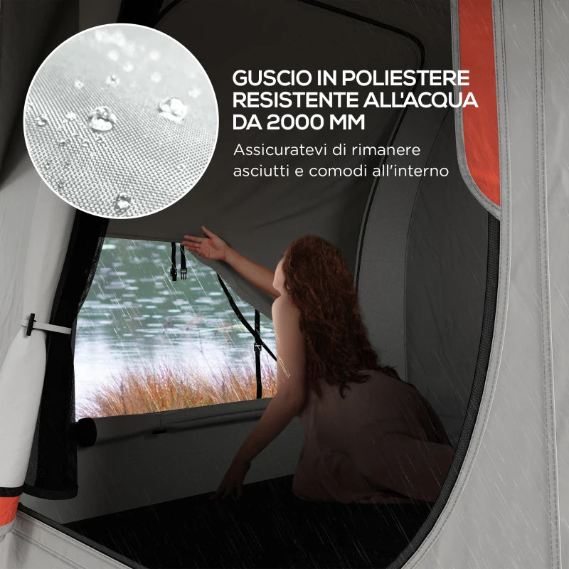 Tenda per Auto Impermeabile a 3 Porte in Poliestere, PE e Fibra di Vetro, 239x210x210 cm, Grigio e Arancione EG5A20-343V00OGEG5