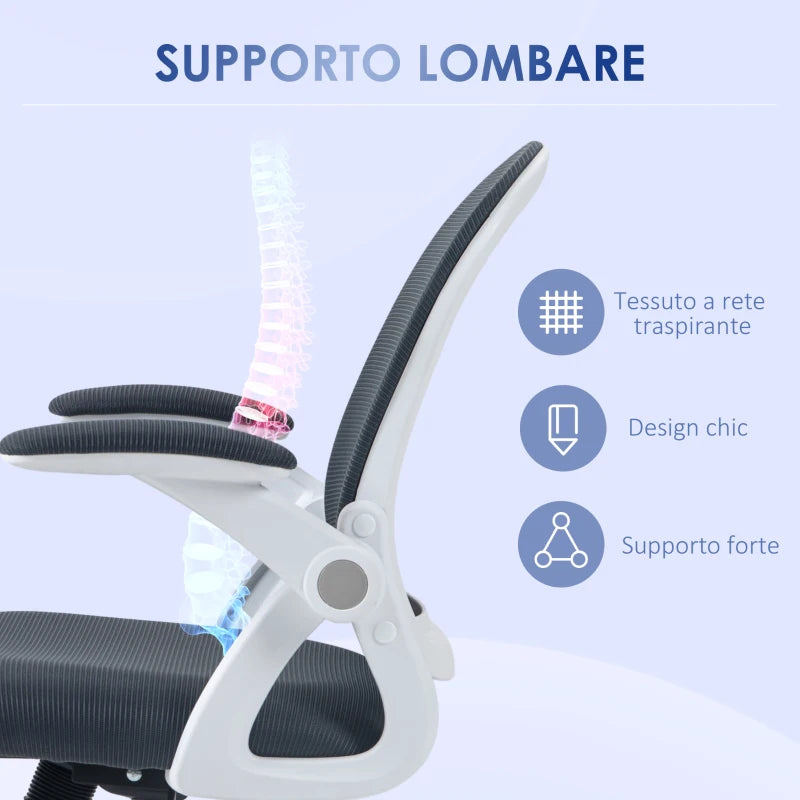 Sedia da Ufficio Ergonomica con Schienale a Rete e Altezza Regolabile, 65.5x61.5x88-97.5cm, Grigio YH6921-511V01GYYH6