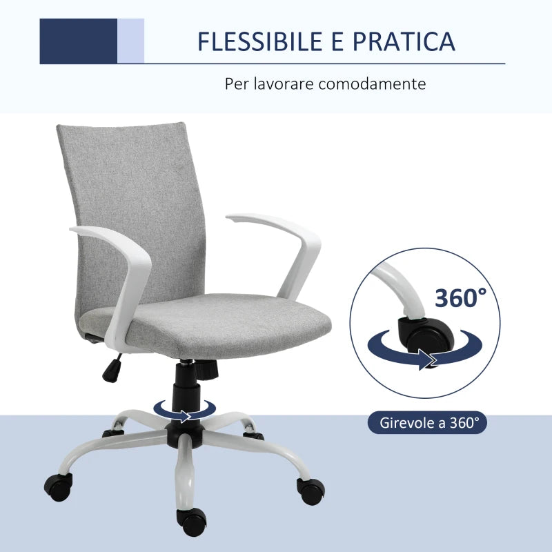 Sedia da Ufficio Ergonomica a Dondolo, Sedia da Studio Girevole, Sedia Scrivania con Altezza Regolabile in Tessuto Grigio, 61x61x89-99cm ED6921-540LGED6