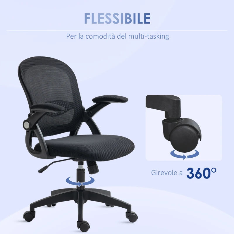 Sedia da Ufficio Ergonomica con Schienale a Rete e Altezza Regolabile, 65.5x61.5x88-97.5cm, Nero TG1921-511V01BKTG1