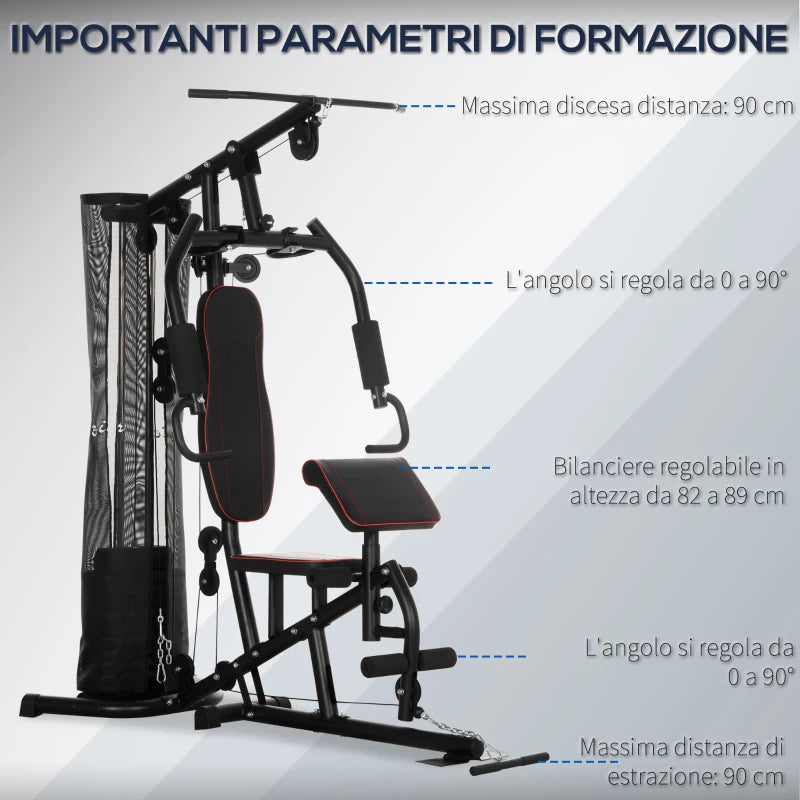 Stazione Fitness con Pesi da 45kg in Acciaio per Allenamento a Casa, 170x104x205cm, Nero ZX8A91-234V00BKZX8