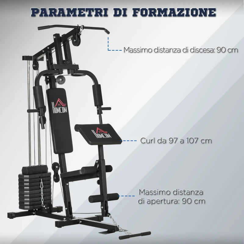 Stazione Fitness Multifunzione Power Tower con Pesi fino 45kg e Panca Imbottita, 135x103x210cm SD5A91-177SD5
