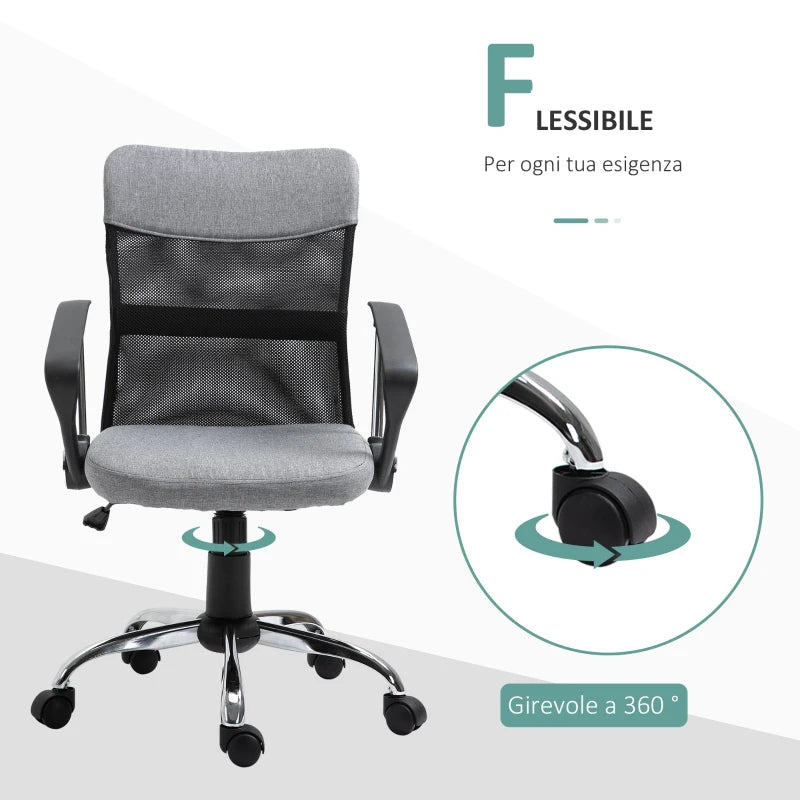Poltrona da Ufficio in Tessuto Grigio, Sedia Girevole ed Ergonomica per Scrivania, 60 x 66 x 91-101cm RF9921-379GYRF9