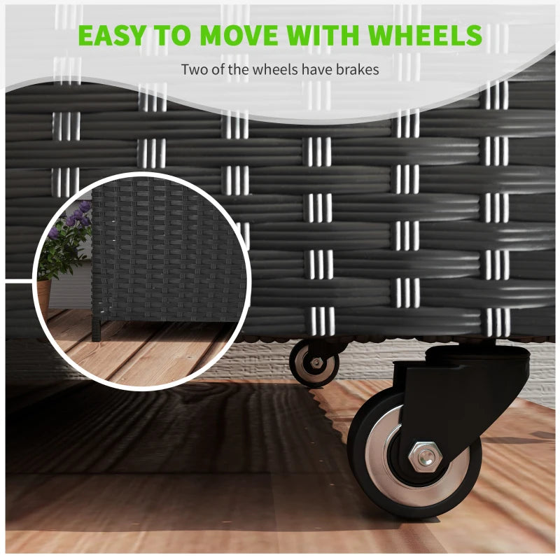 Baule da Giardino in Rattan PE con Ruote e Maniglia Laterale, 121x57x67cm, Nero 865-016V00BK