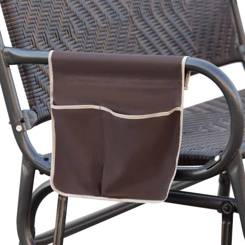 Panchina a Dondolo da Giardino 2 Posti in Rattan e Acciaio con Tasche Laterali, 122x75x88cm Marrone e Nero 867-076