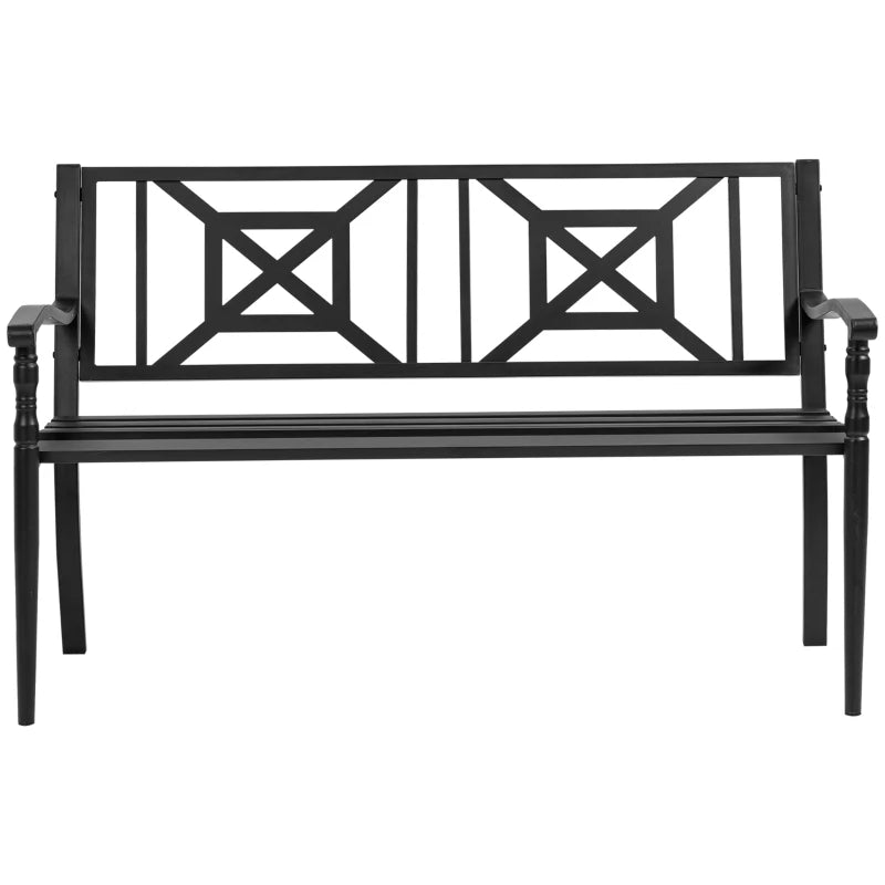 Panchina da Giardino in Acciaio a 2 Posti con Schienale Alto e Braccioli, 128x62.5x81.5 cm, Nero 84B-749V01
