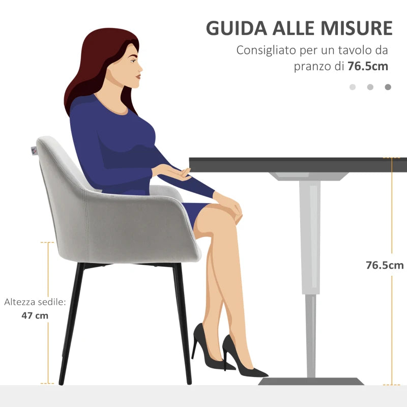 Set 2 Sedie per Soggiorno Nordiche con Schienale e Braccioli Ricurvi e Seduta Imbottita, 54x57x80 cm, Grigio ED5835-771V00LGED5