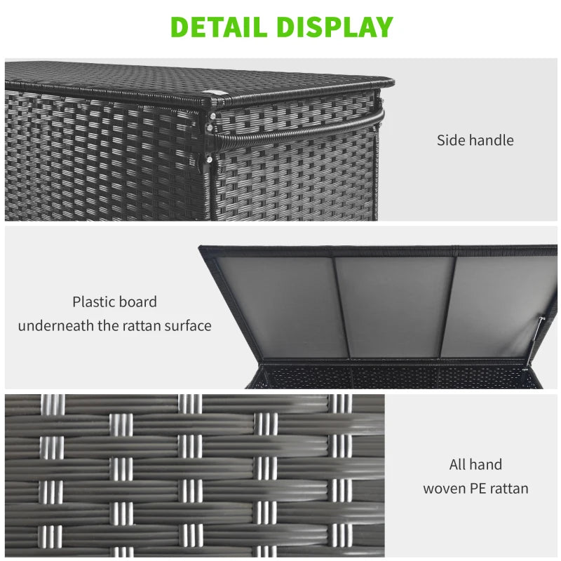 Baule da Giardino in Rattan PE con Ruote e Maniglia Laterale, 121x57x67cm, Nero 865-016V00BK